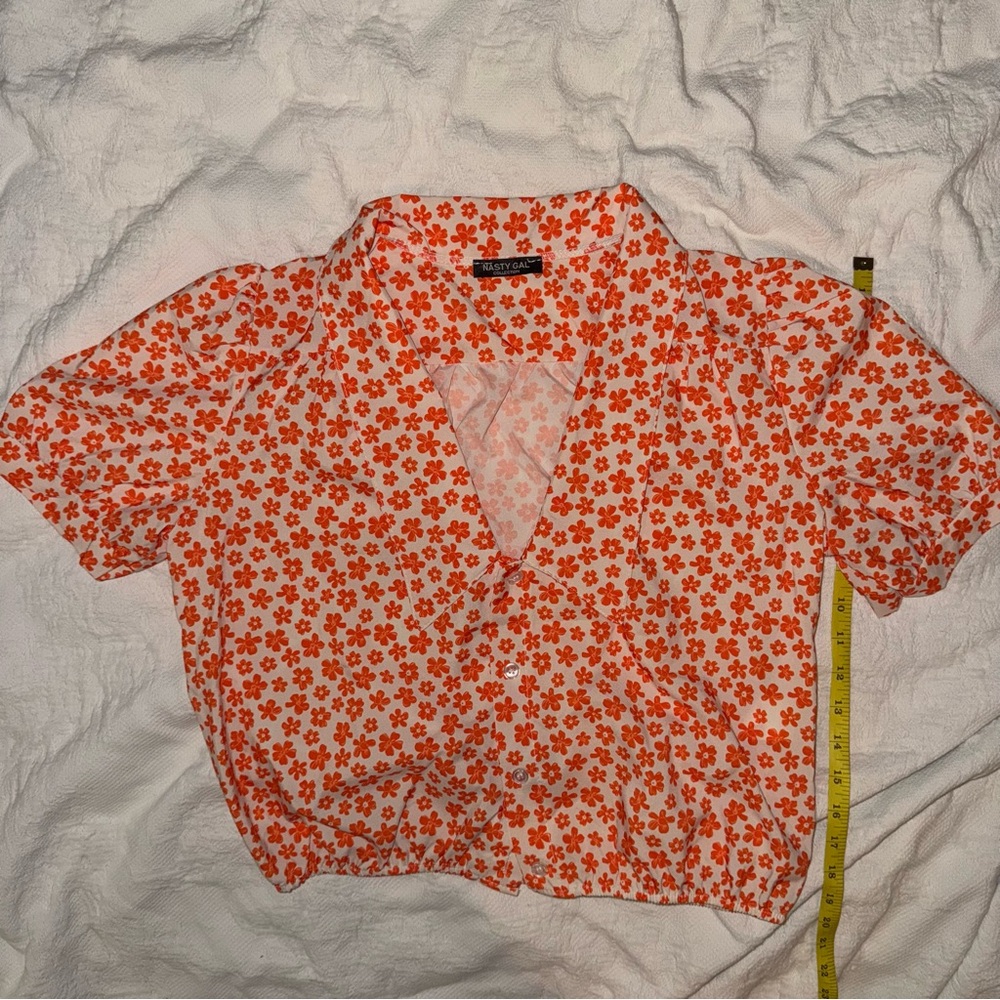Nasty Gal Orange Floral Button Down Top – Women’s Small - Picture 3 of 7